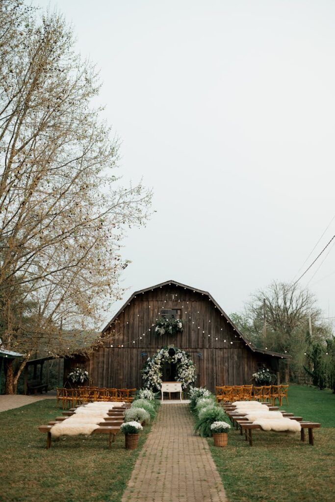 Beautiful Outdoor Rustic Barn Wedding Venue Setup